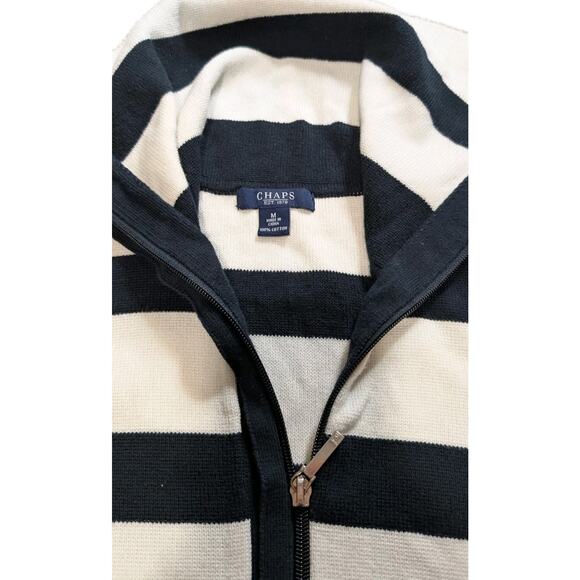 CHAPS Black White Striped Knit Long Sleeve Sweater Zip Front Size M - Picture 3 of 6